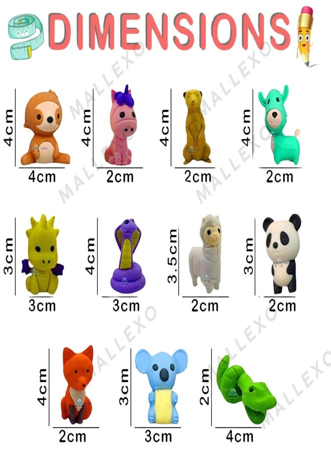 Mallexo Cartoon Jungle Animal Eraser for Kids Different Shapes Soft and Smooth Professional Erasers Animals Theme Pencil Rubber Toy for School Students Non Toxic Stationary Erasars Pack of 17PC's - Image 3